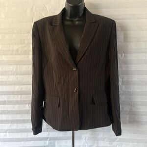 Tahari Arthur S. Levine Women's Brown Pinstripe Blazer Career Jacket Workwear